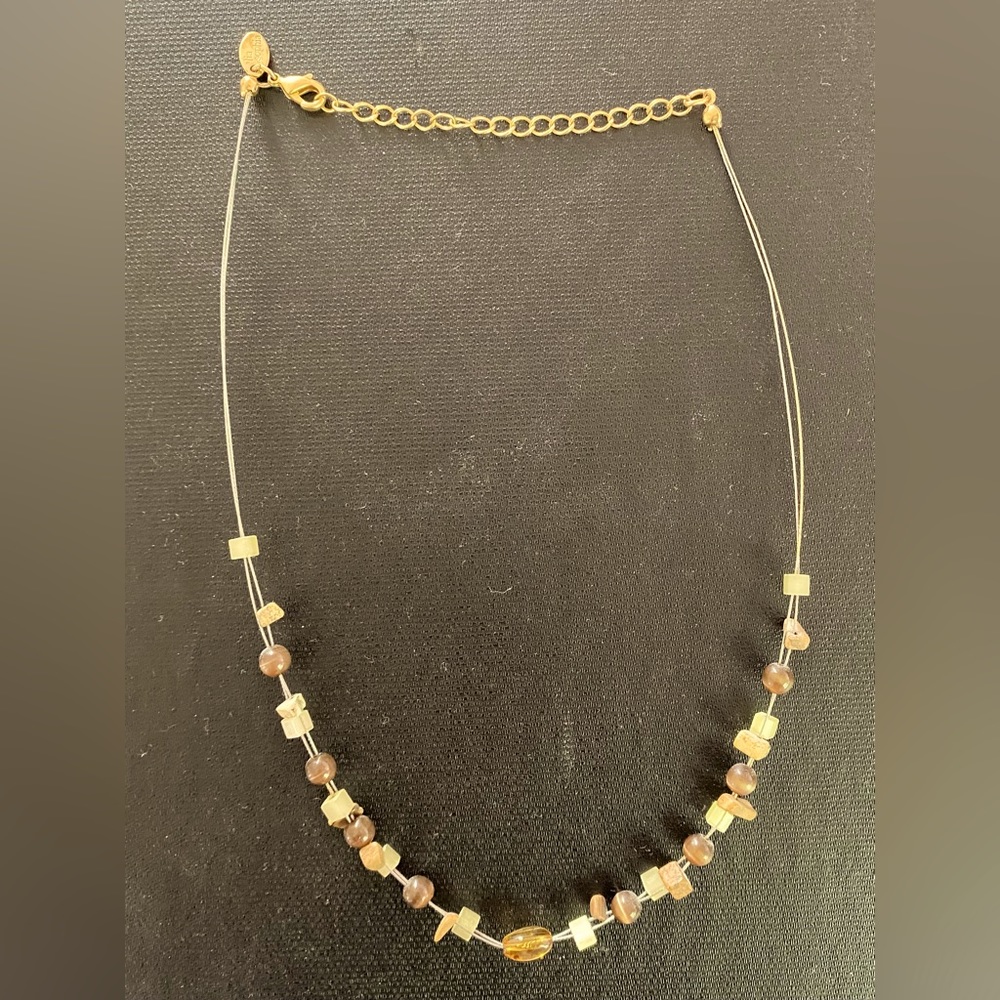 Lia Sophia Necklace Beaded Gold Tone Wire Chain Cosrume Fashion Jewelry